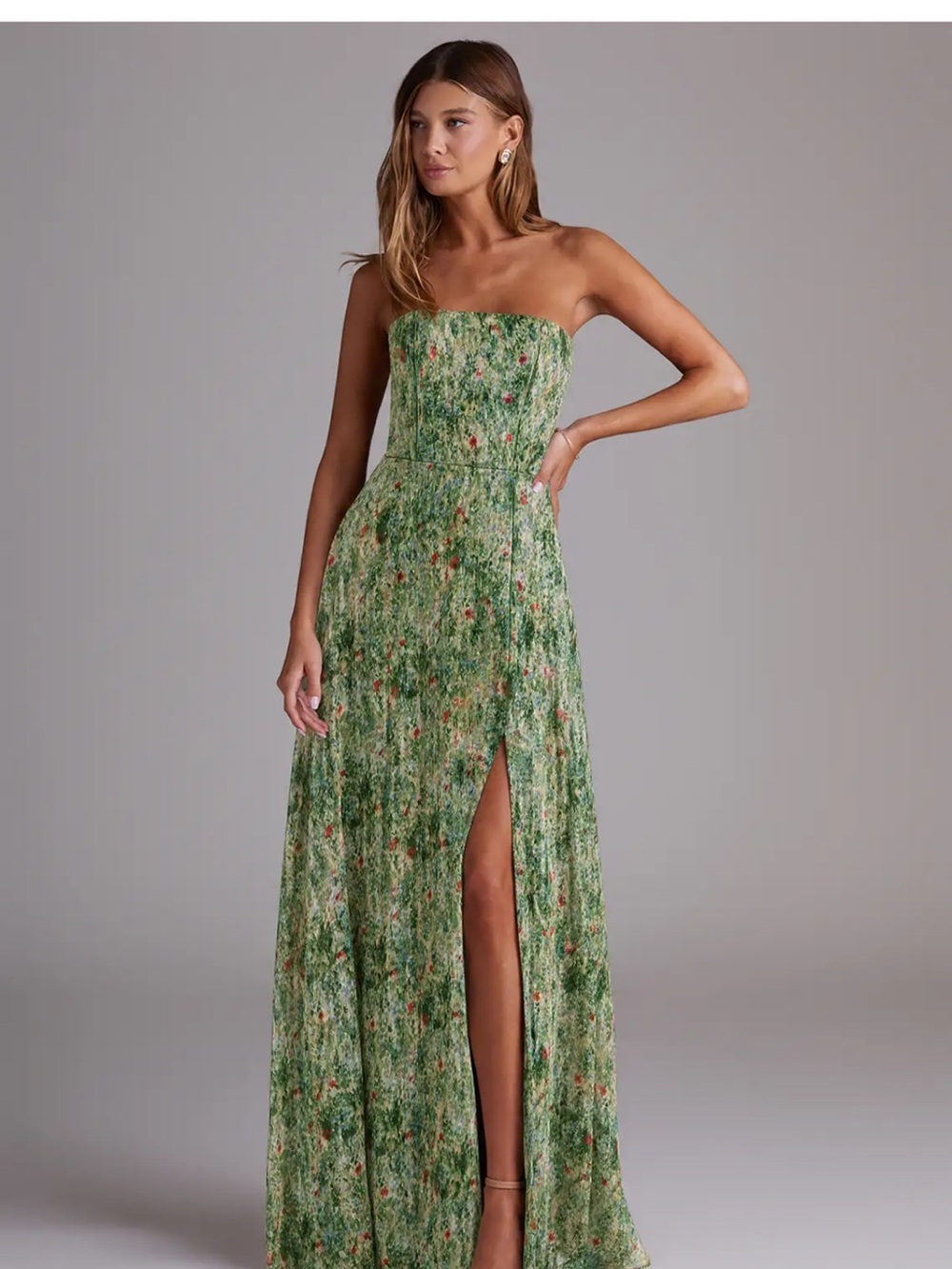 Azazie Floral Green Maxi Dress